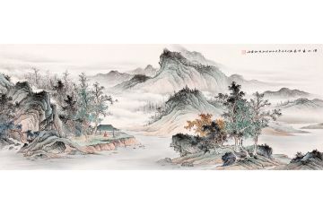 仿古装饰画 李佩锦新品六尺横幅山水画《溪山春日长》