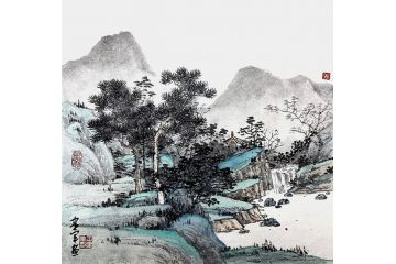 斗方装饰画 王建军最新小品挂画作品《湖光山色》