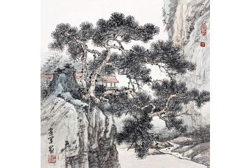 家庭装饰壁画 王建军新品斗方画作品《松风泉韵》