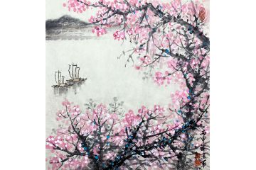 精美小品画 王建军新品斗方山水画《世外桃源》