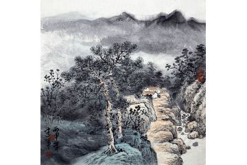 王建军新品力作斗方画山水小品《幽居图》