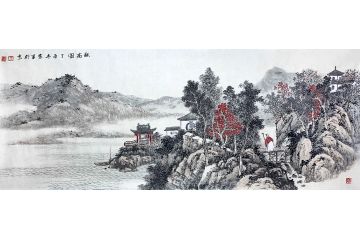 王建军最新力作手绘真迹山水画作品《秋高图》