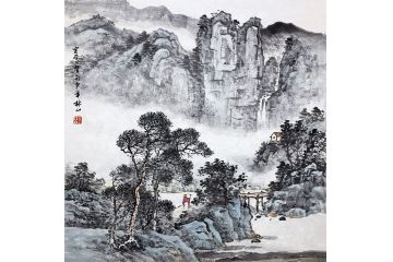 王建军新品真迹国画山水画作品《空谷回声》