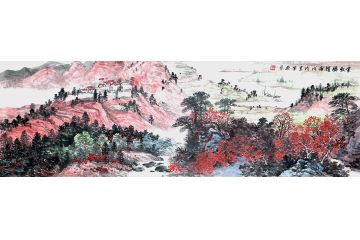 王建军最新力作横条幅山水画作品《金秋胜揽图》
