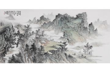 诗意山水画 余静最新创作青绿国画《题秋江待渡图》