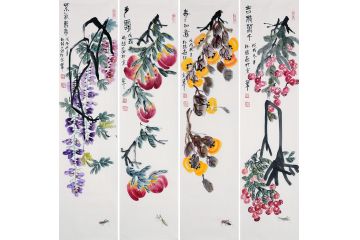 白石后人朴喆老师最新四条屏作品《吉祥如意》