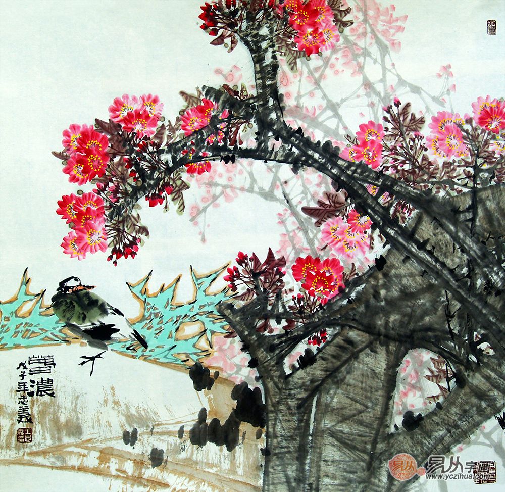 中美协会员王忠义写意花鸟画《春眠》