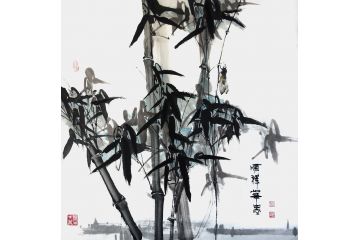 国画竹 张顺祥四尺斗方水墨竹《墨竹》