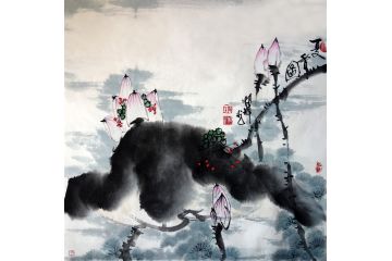 张顺祥新品四尺斗方荷花图《夏香图》