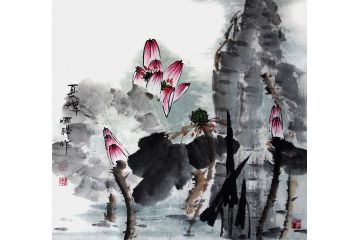 写意荷花图 张顺祥四尺斗方花鸟画《夏辉》