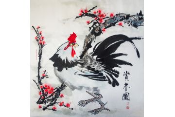 家居装饰画 张顺祥四尺斗方花鸟画《赏春图》