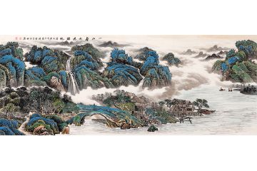 李林宏最新创作青绿山水画作品《一江春水迎归帆》