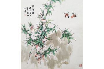 赵俊贞最新创作竹子画《友石图》