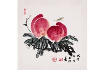 朴喆老师最新国画寿桃作品《仙桃贺寿》