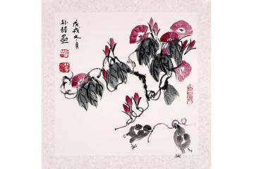 齐白石后人朴喆花鸟画作品《牵牛花》