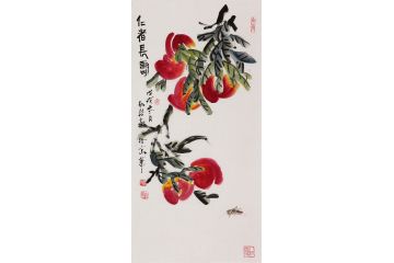 齐白石孙媳朴喆祝寿仙桃作品《仁者长寿》