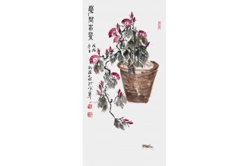 齐白石后人朴喆老师三尺竖幅国画《花开富贵》