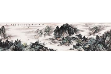 赵洪霞新品力作横条幅国画山水画《碧水长流》
