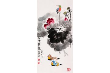 朴喆老师新品佳作荷花图《荷塘情趣》