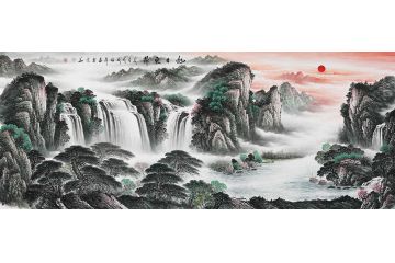 张利新品八尺风水画聚宝盆流水生财《旭日东升》
