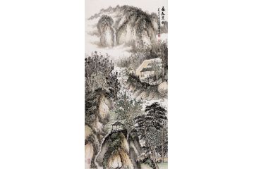 张利新品力作四尺竖幅写意山水画《春秋景明》