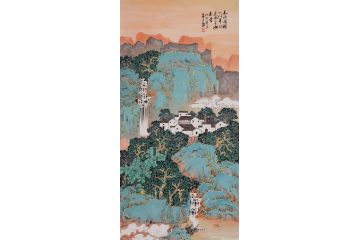 易水新品力作竖条幅工笔山水画作品《水流清韵》