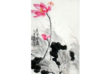 精品荷花图 郑晓京写意国画作品《荷风醉舞》