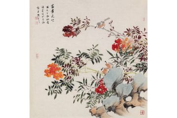 许芬新品斗方花鸟画《富贵天竺》