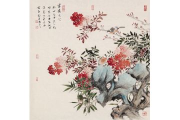 餐厅挂画 美女画家许芬斗方画天竺子《富贵天竺》