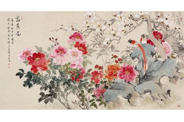 许芬六尺横幅写意牡丹图《富贵图》