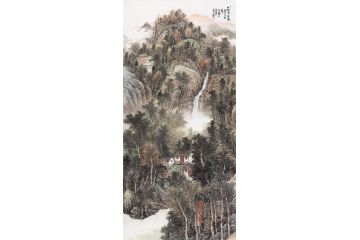 中美协画家余静新品创作竖幅国画《山水清音图》