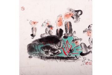 扬笛最新力作斗方画小品人物《情2》