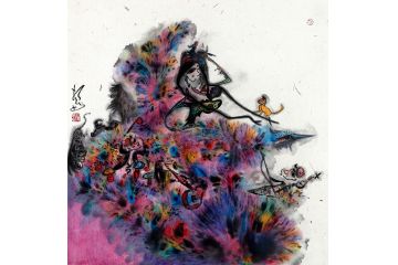 扬笛斗方人物画《怒放丝路8》