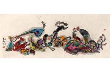 家居挂画 扬笛四尺横幅水墨写意人物画《怒放丝路1》