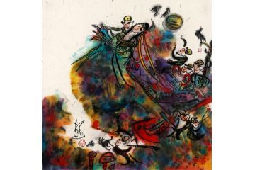 书房字画 扬笛斗方人物画《怒放丝路17》