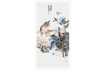 耄耋图 王鹏四尺竖幅猫趣图《穷款》
