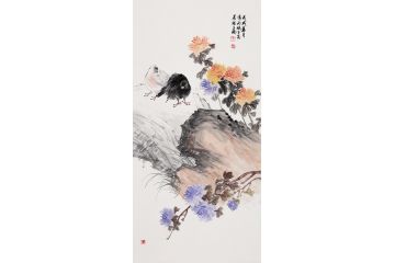 家居挂画 王鹏四尺竖幅写意花鸟画《穷款》