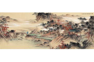 王宁最新精品六尺横幅仿古山水画《溪山秋色》