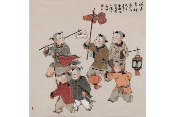 中美协会员杜艳风俗人物画《瑞意吉祥》