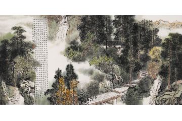 美协画家张北云手绘创作山水画作品《心经》