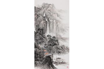 室内挂画 王立全新品四尺竖幅山水画《云山淡含烟》