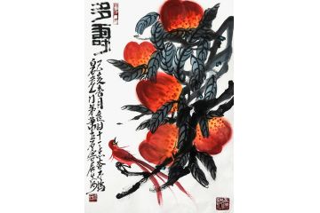 寿桃图 萧立石新品水墨花鸟画《多寿图》