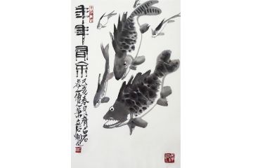 招财风水画 萧立石写意花鸟画《年年有余》