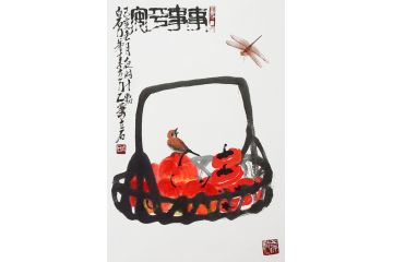 国画柿子图 萧立石写意花鸟画《事事平安》