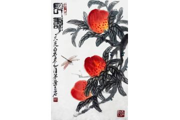 祝寿必送 萧立石写意寿桃图《长寿图》