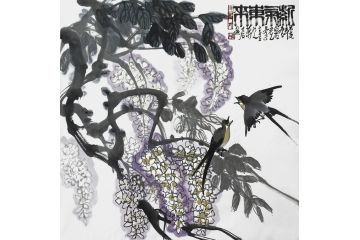 吉祥装饰画 萧立石新品写意紫藤花《紫气东来》
