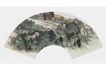 王宁山水画扇面系列作品一《春风花草香》