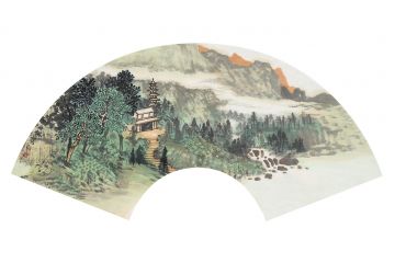 王宁山水画扇面系列作品二《春山暖日和风》