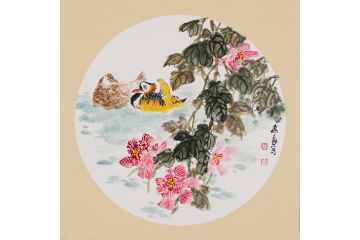晋葆良新作小品画鸳鸯芙蓉图《穷款》