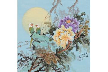 卧室装饰画 萧红新品斗方牡丹画《花好月圆》
